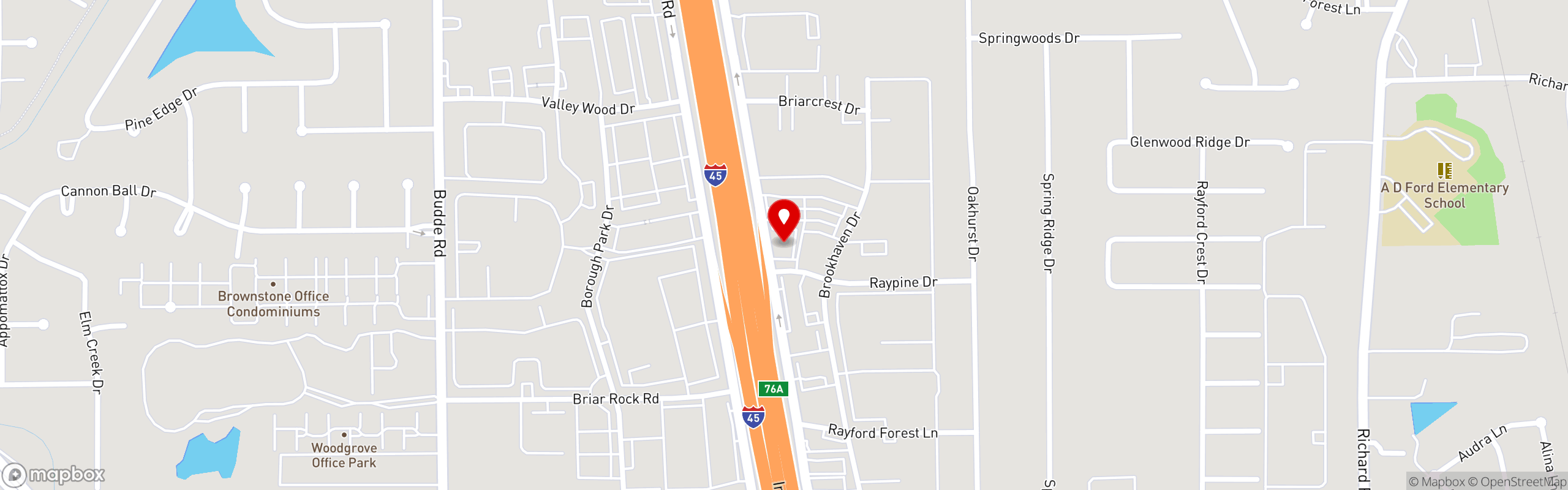 Street map pinning Taquerias Arandas in Woodlands