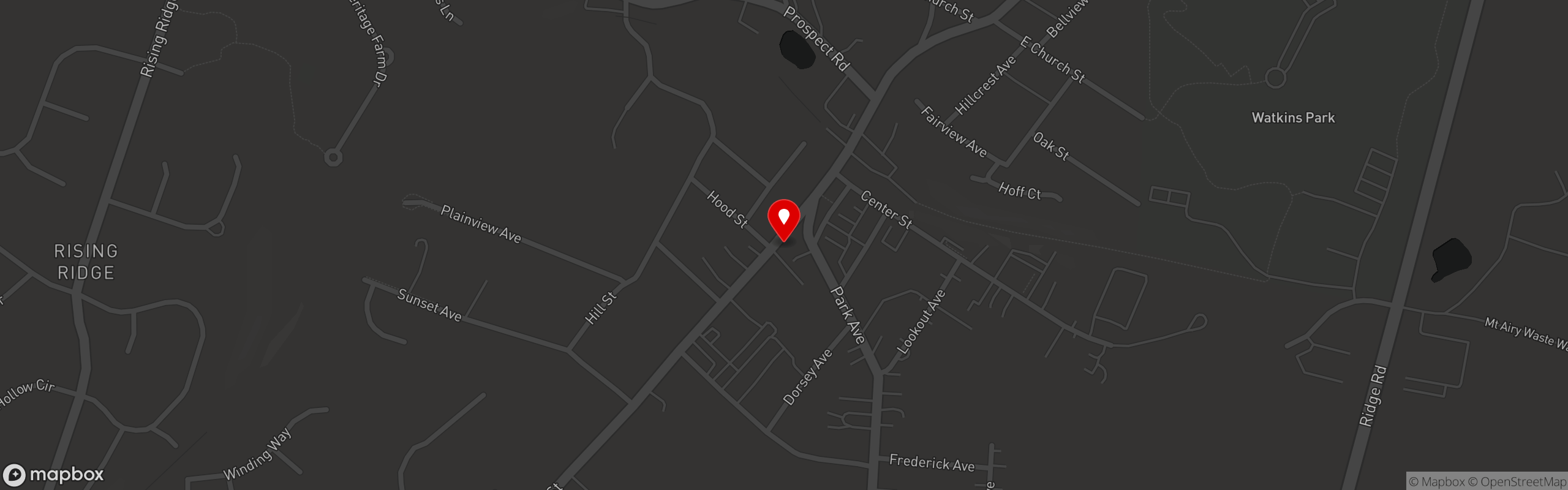Street map pinning The Upper Deck Sports Bar & Grill in Downtown Mount Airy