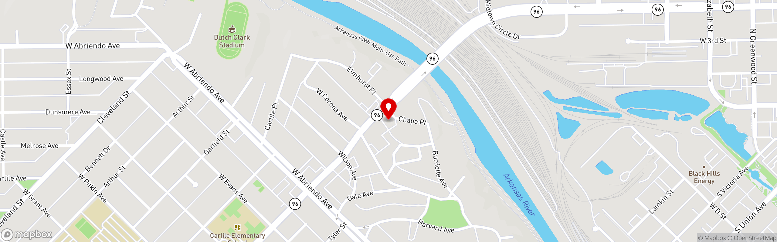 Street map pinning Rocco's Riverside Deli in Rocco's Riverside Deli