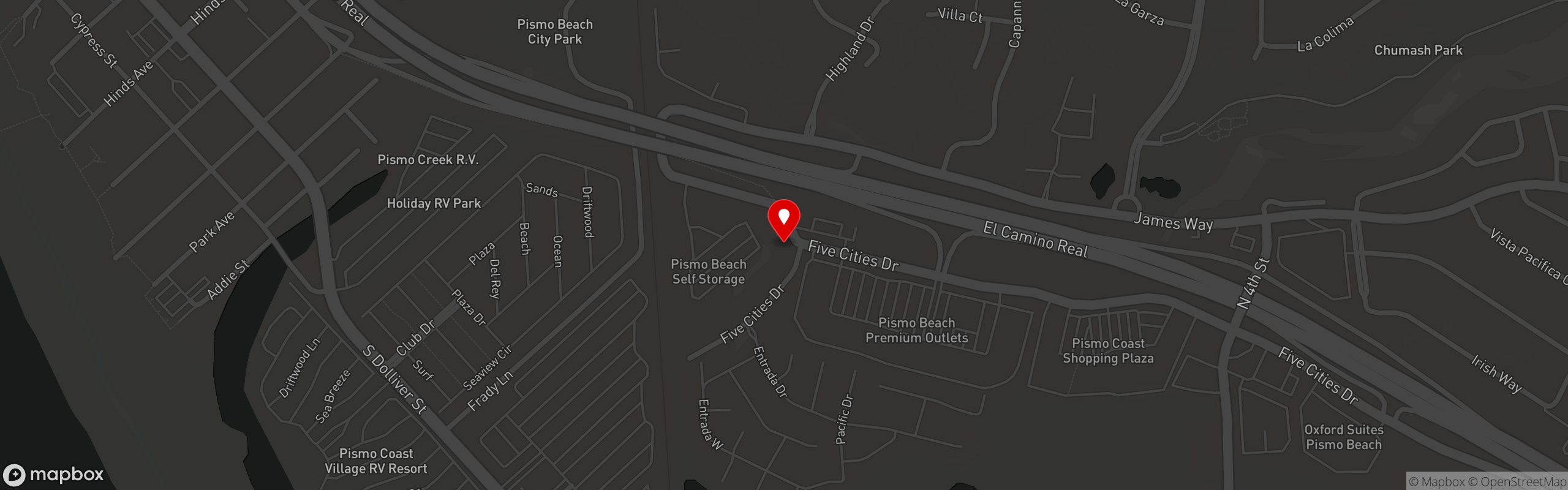 Street map pinning Brooks Burgers in Pismo Beach