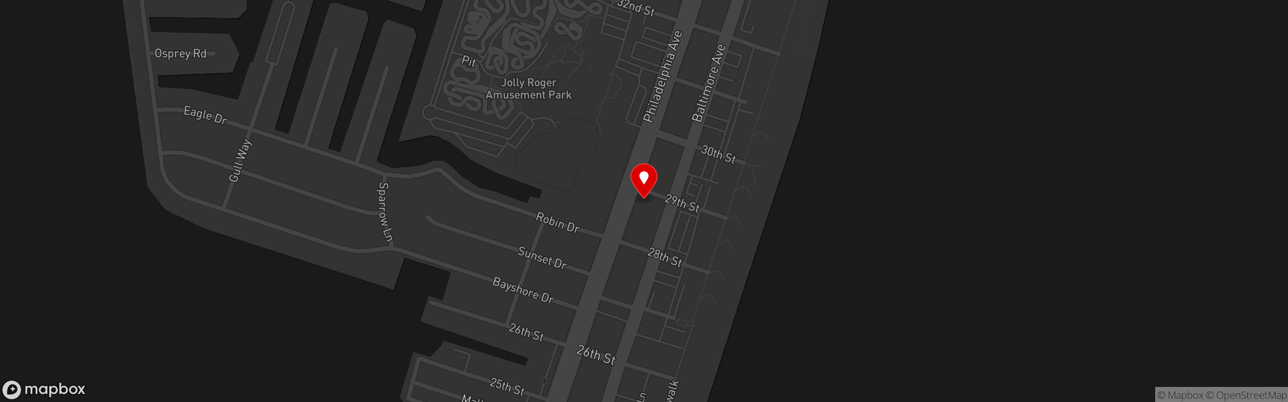 Street map pinning Coins Pub & Restaurant in Ocean City