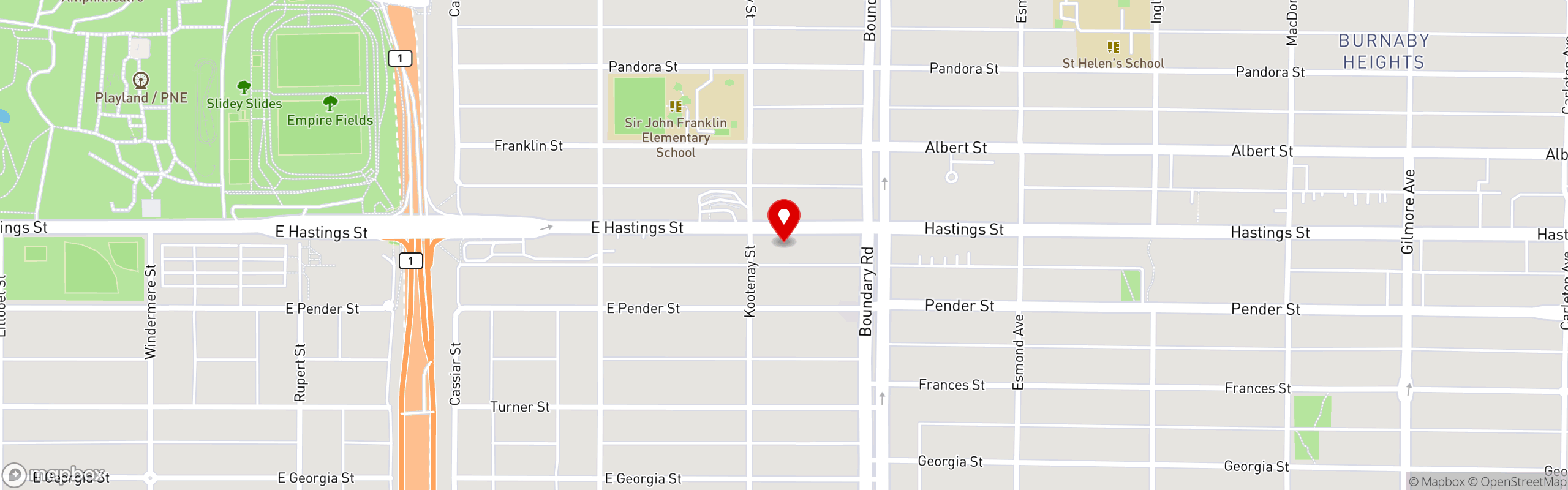 Street map pinning Sal y Limon Mexican Cuisine in East Hastings