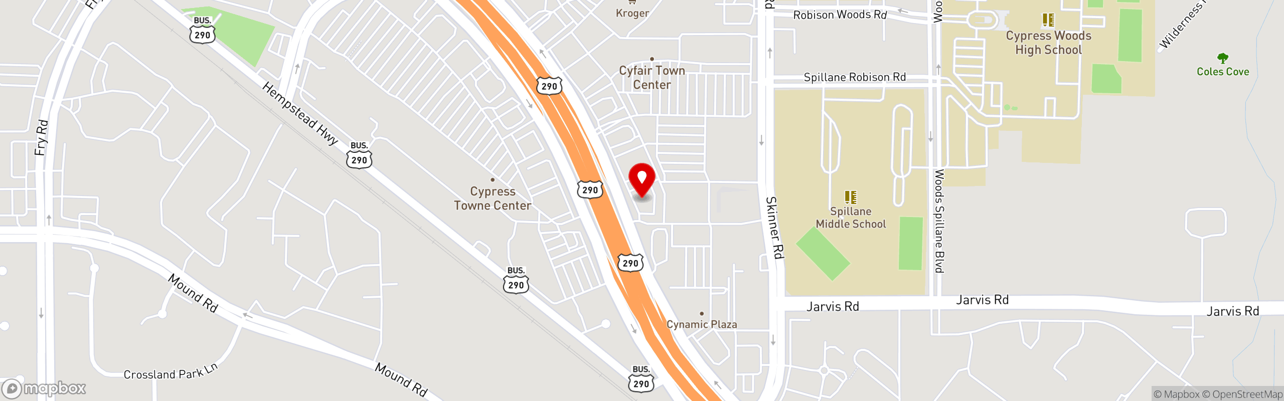 Street map pinning Killen's BBQ in Cypress