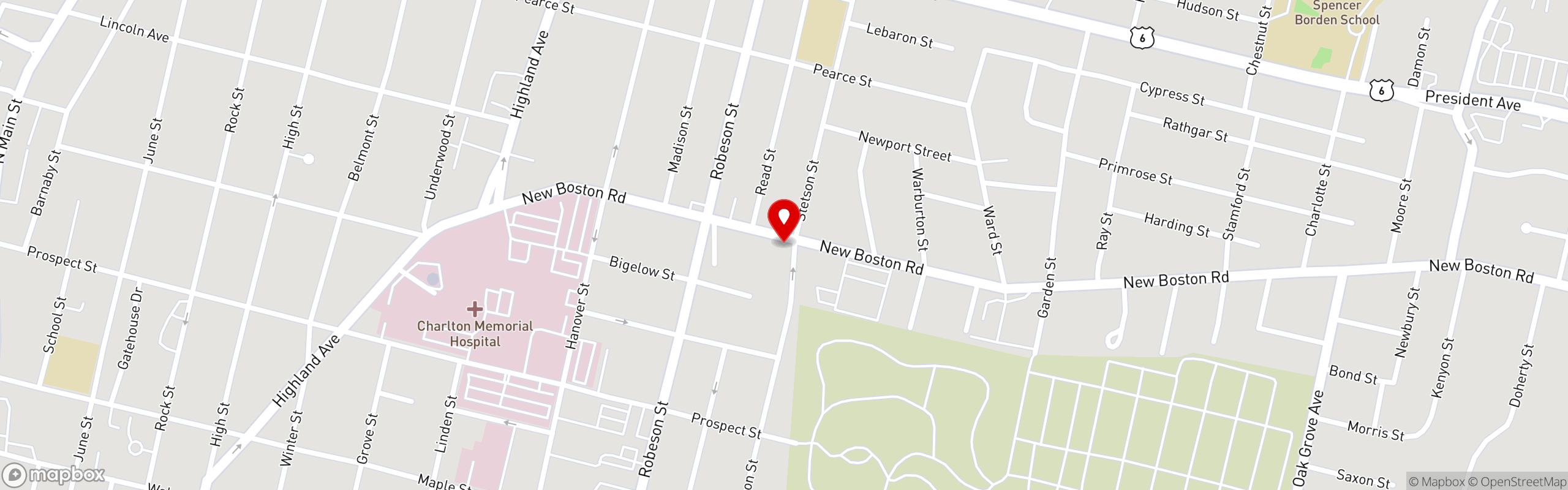 Street map pinning New Boston Bakery in New Boston Bakery