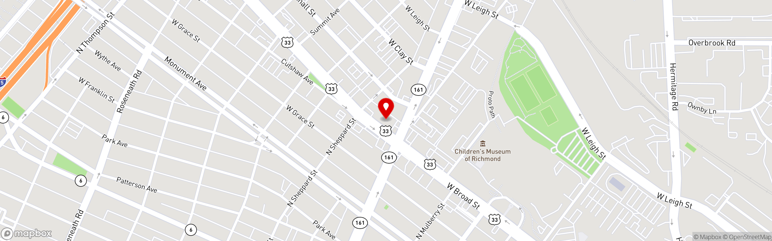 Street map pinning Jamaican Breeze in Jamaican Breeze - Richmond, VA