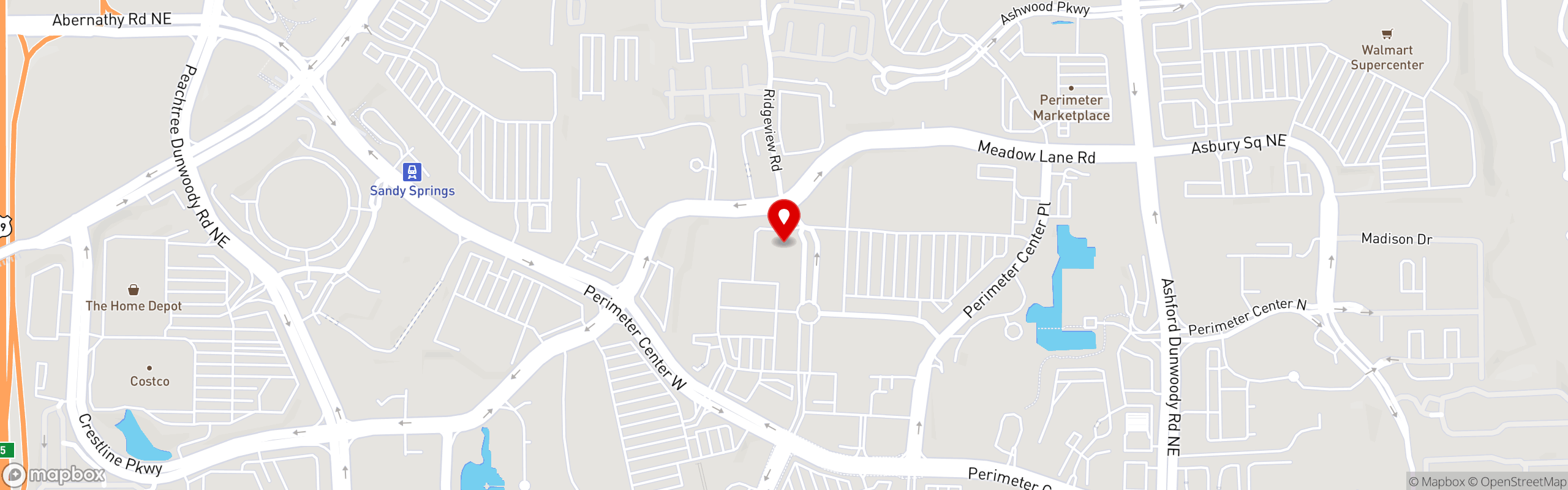 Street map pinning Buzzin Burgers in Dunwoody