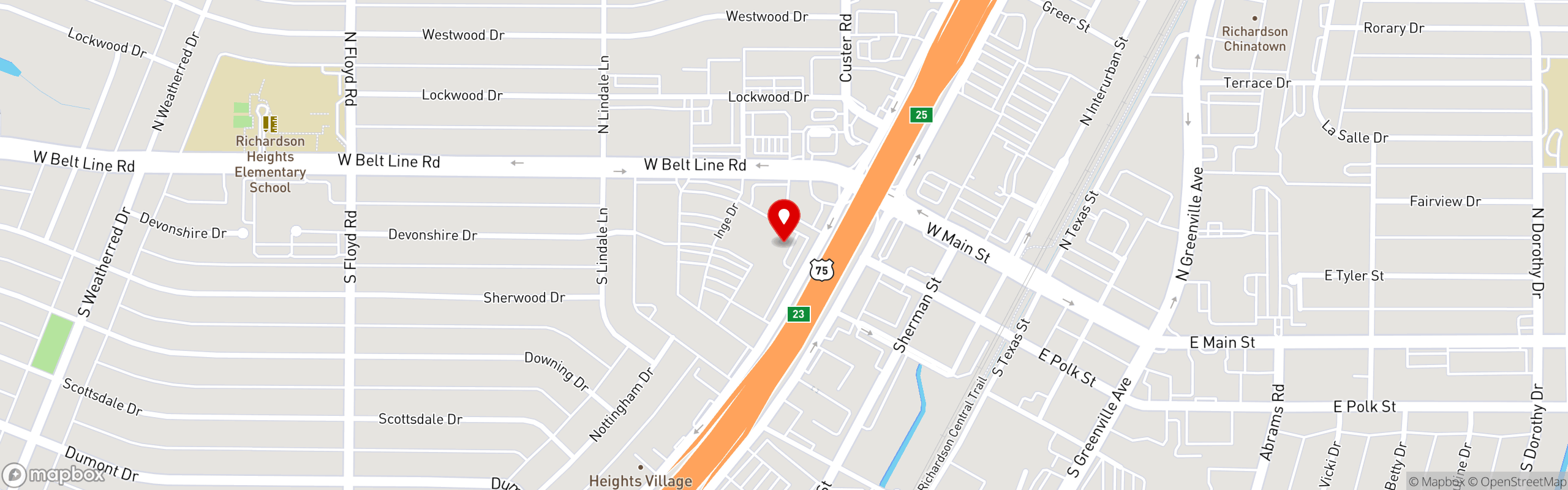 Street map pinning Aboca's Italian Grill in Richardson