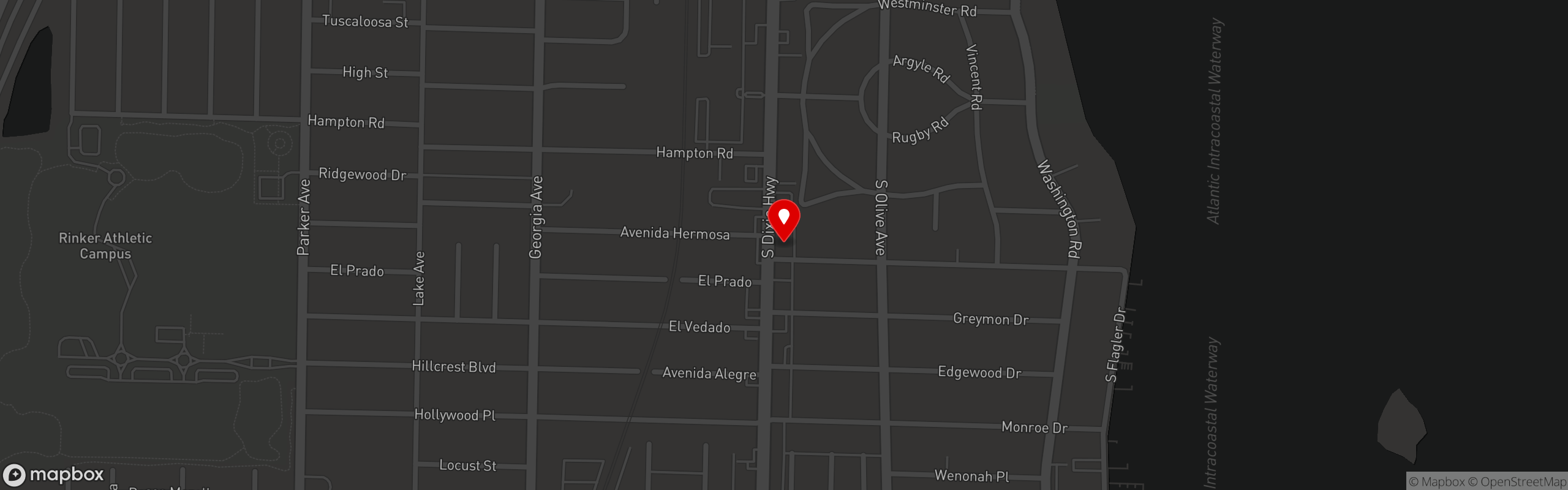 Street map pinning Ana's Killer Empanadas in West Palm Beach