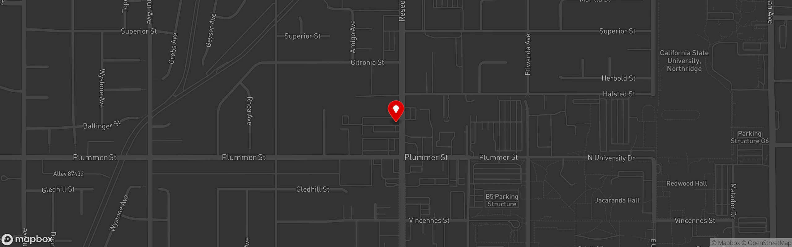 Street map pinning Kickin KAsian in Northridge