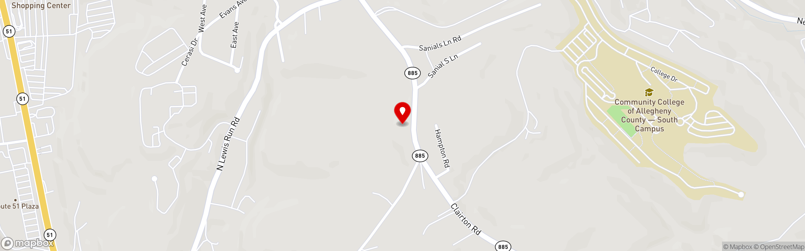 Street map pinning The Pizza Company in West Mifflin