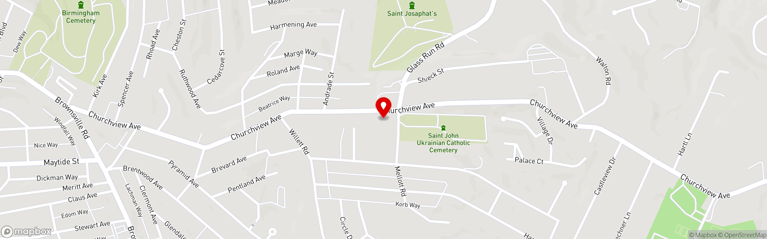 Street map pinning The Pizza Company in North Baldwin