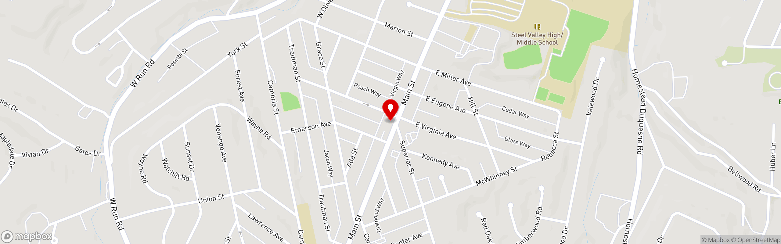 Street map pinning The Pizza Company in Munhall
