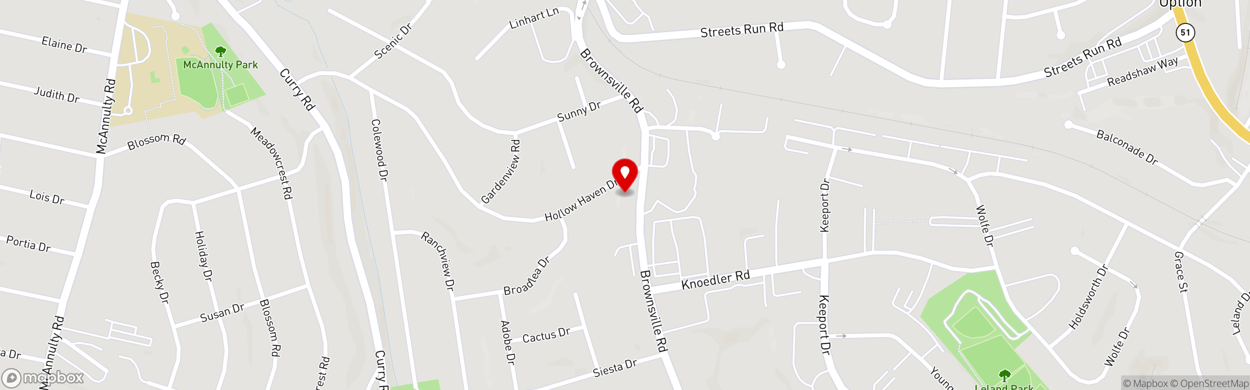 Street map pinning The Pizza Company in South Baldwin