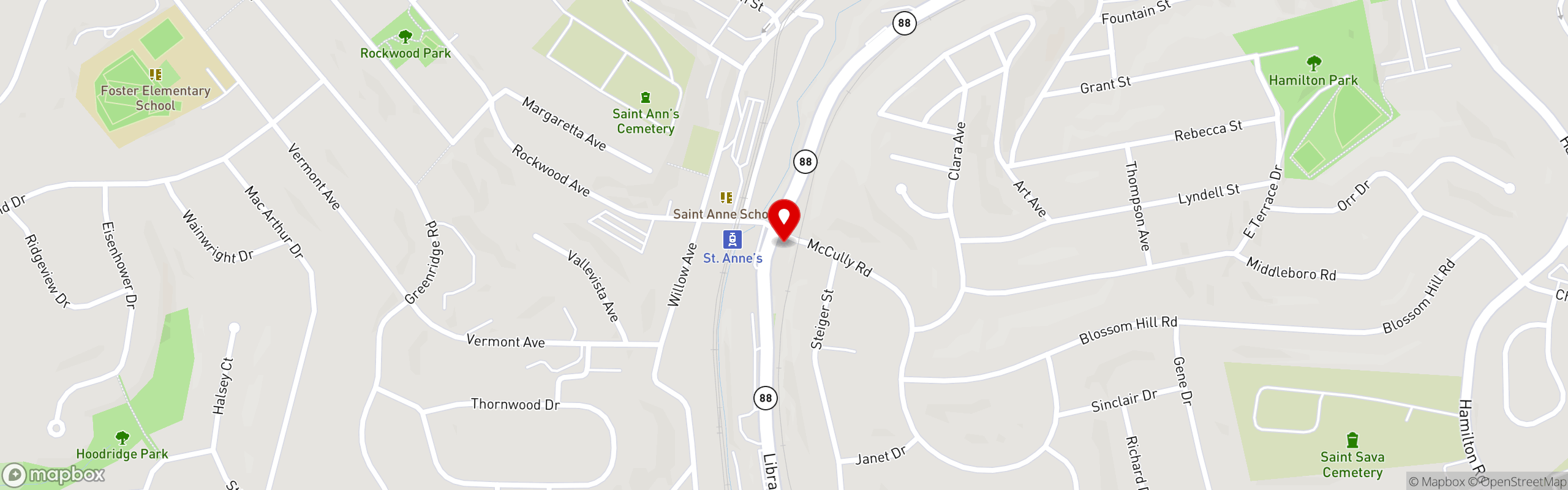 Street map pinning The Pizza Company in Castle Shannon
