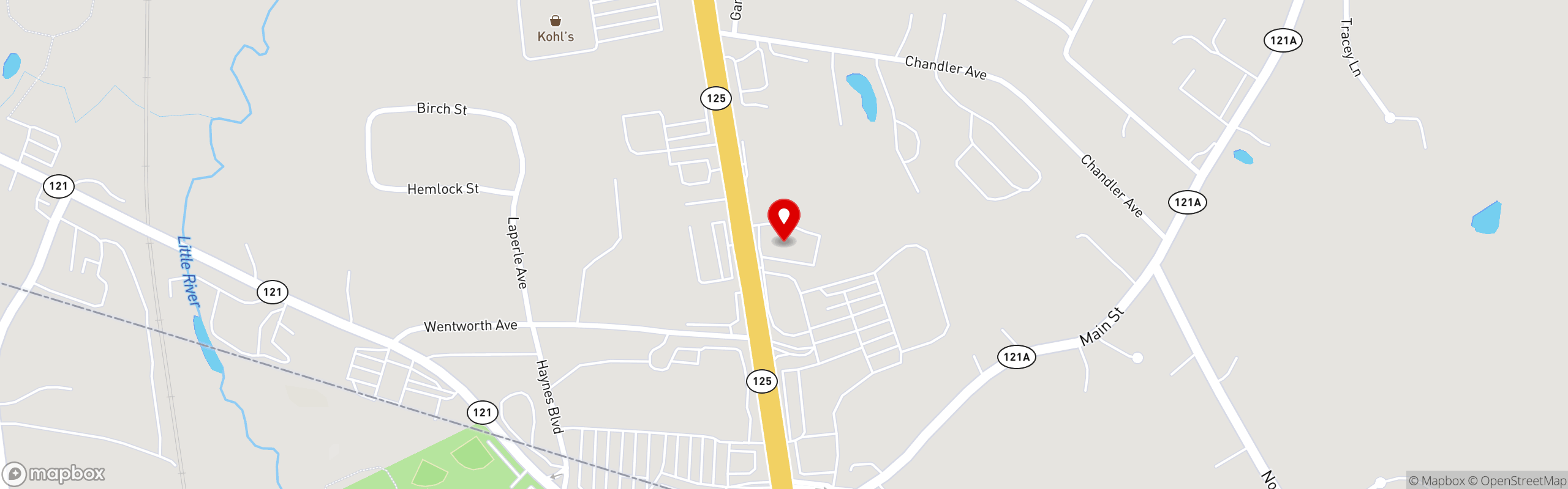 Street map pinning Casey's Diner in Casey's Diner