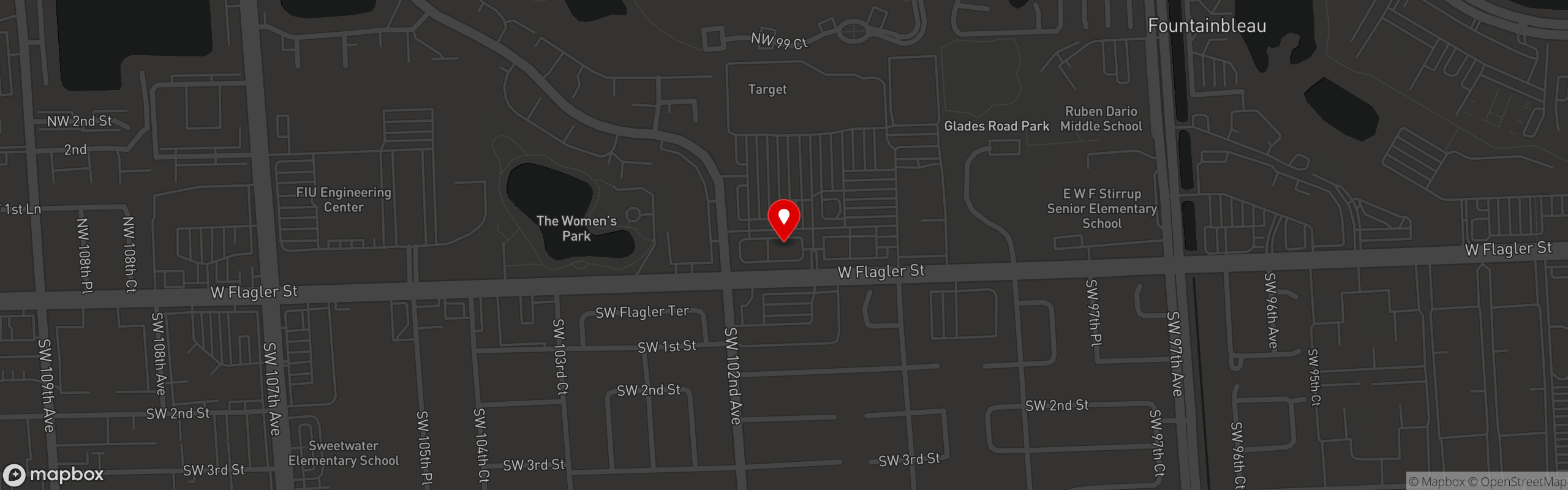 Street map pinning Osmow's Mediterranean in Miami