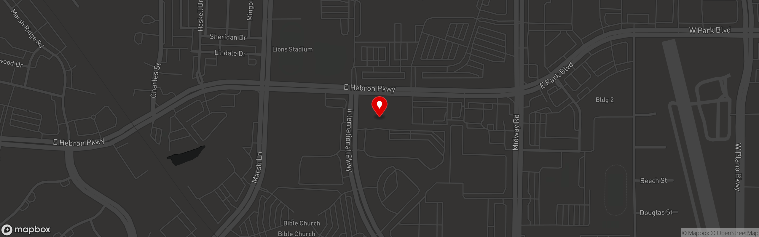 Street map pinning Osmow's Mediterranean in Carrollton (Prestonwood)