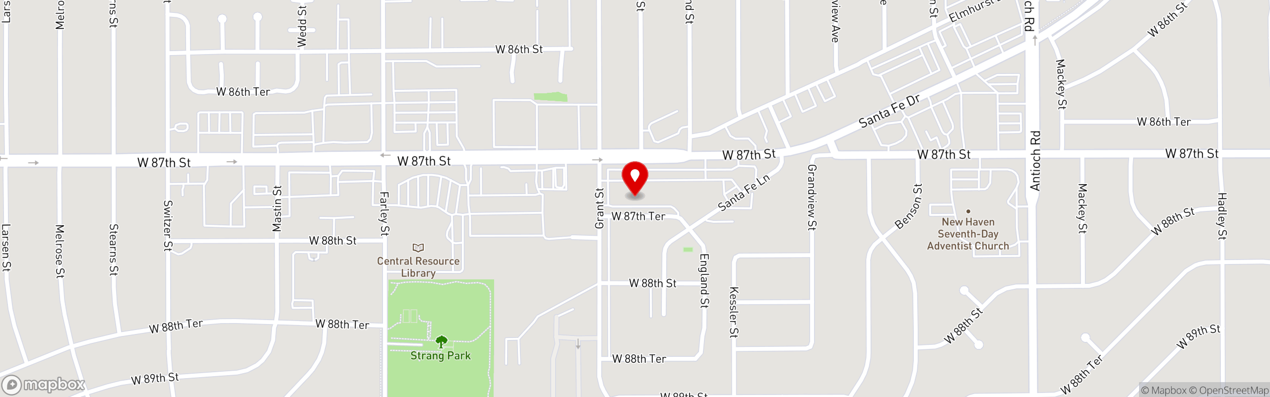Street map pinning Thai Place in Overland Park