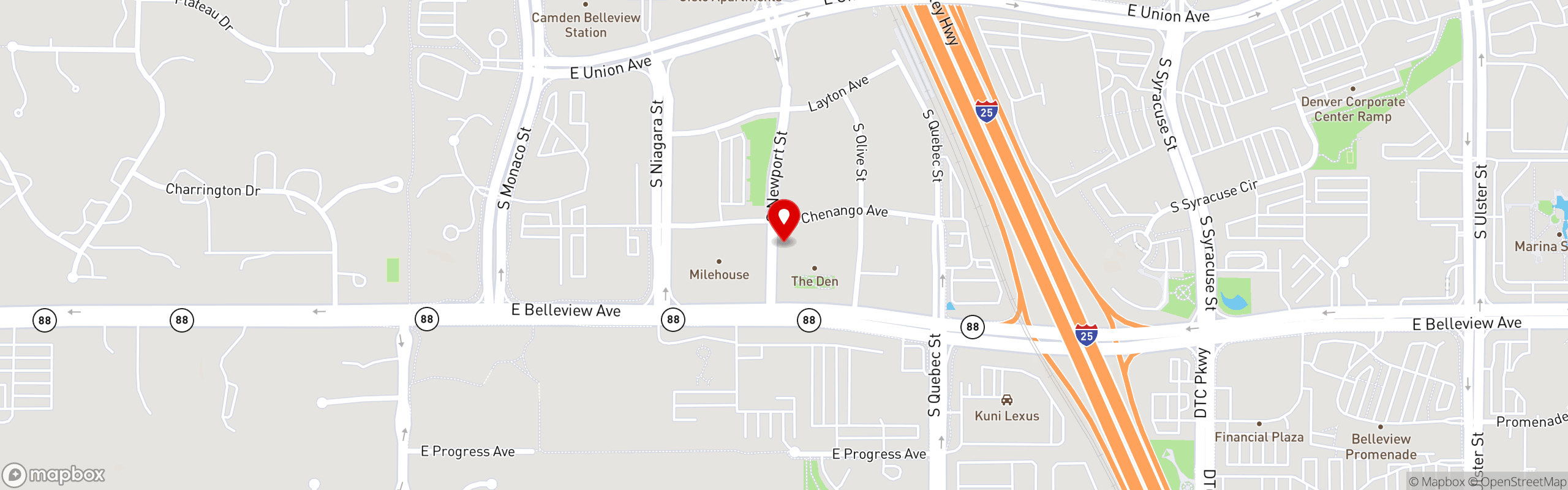 Street map pinning Peckish in Denver Tech Center