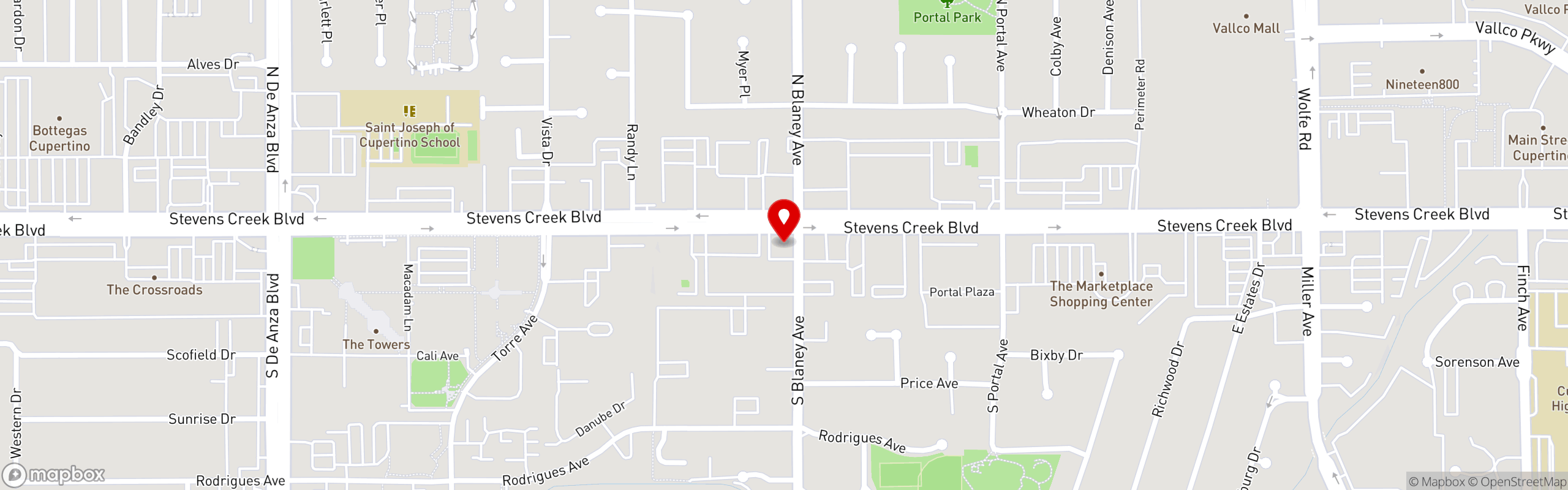 Street map pinning Sweet Maple in Cupertino