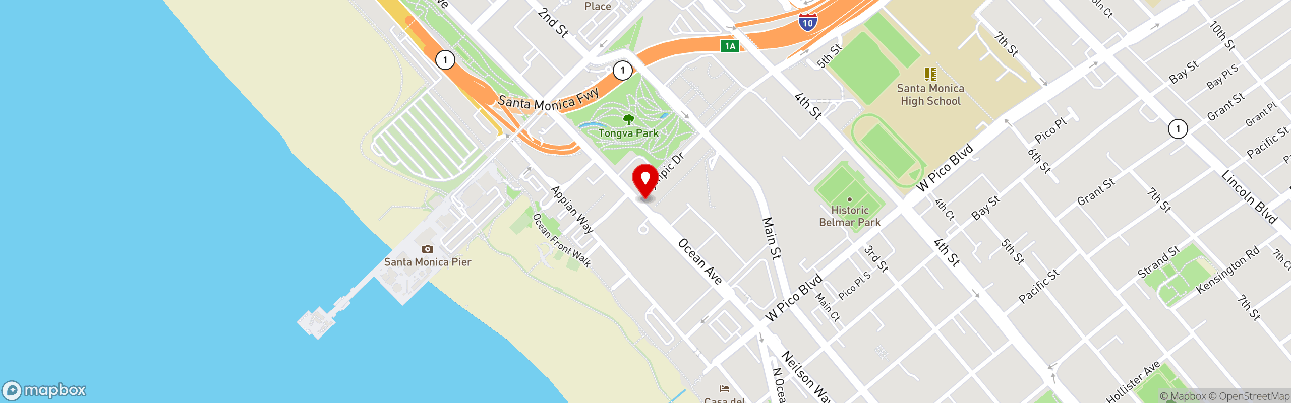 Street map pinning Sweet Maple in Santa Monica
