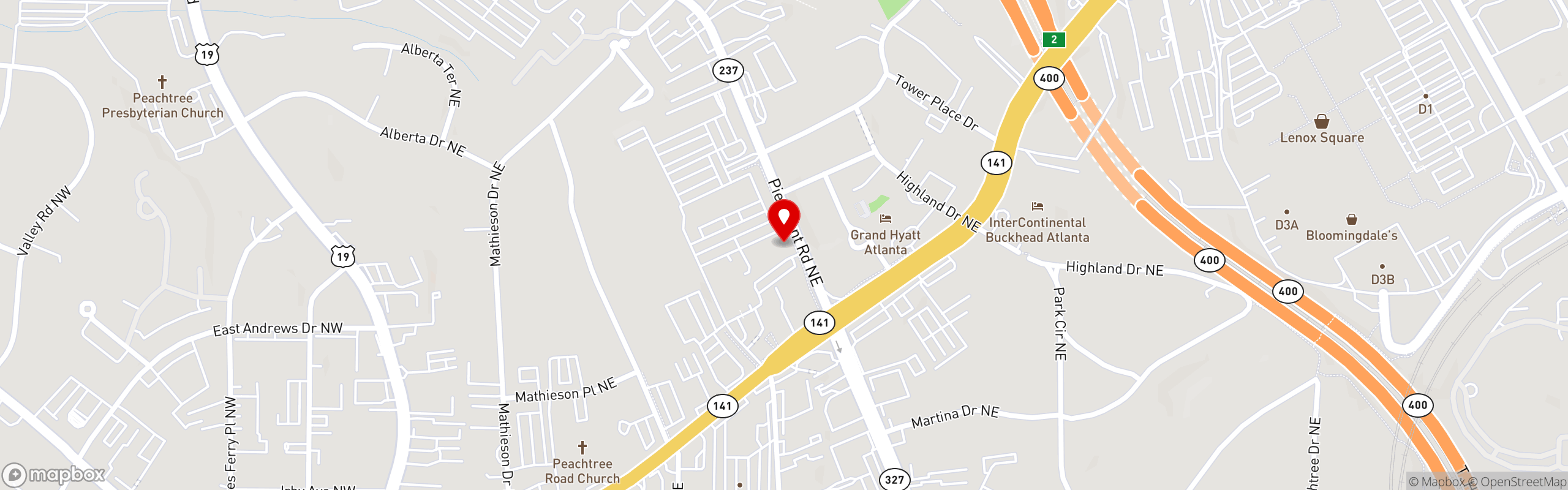 Street map pinning Louisiana Bistreaux in Buckhead