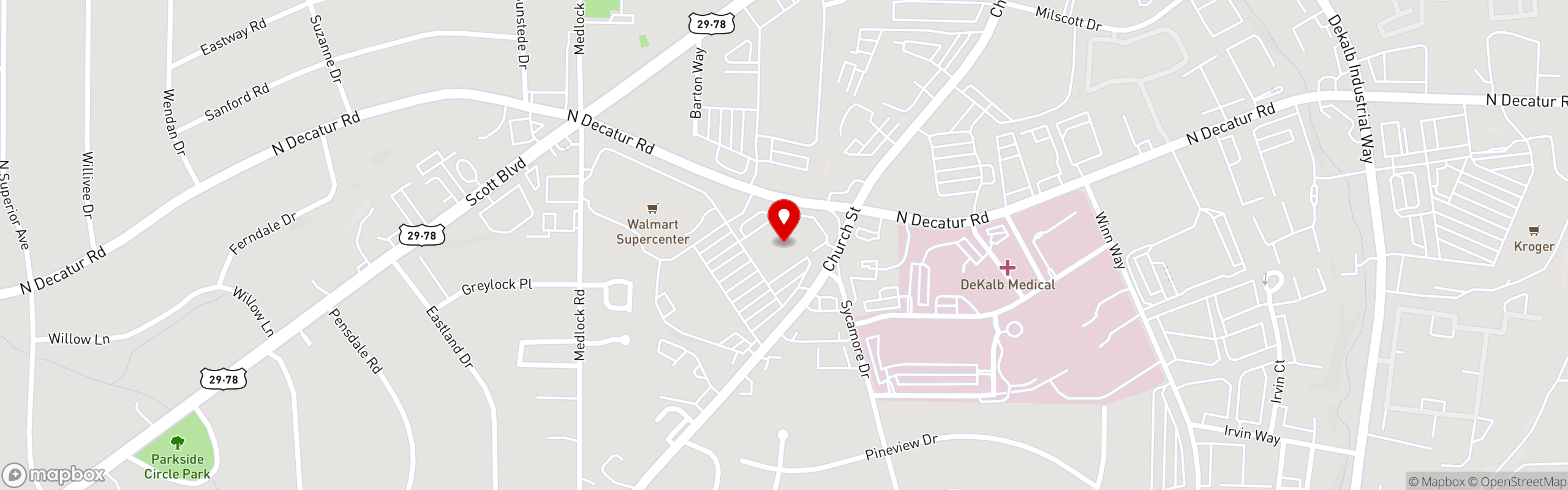 Street map pinning Louisiana Bistreaux in Decatur