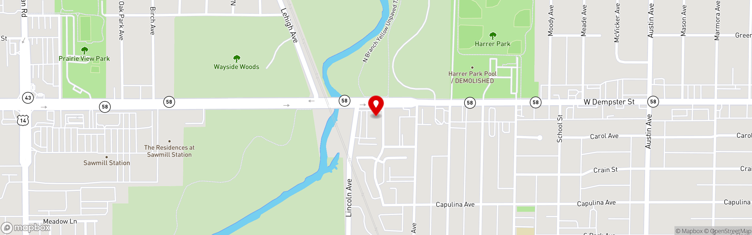 Street map pinning Moretti's Ristorante and Pizzeria in Morton Grove