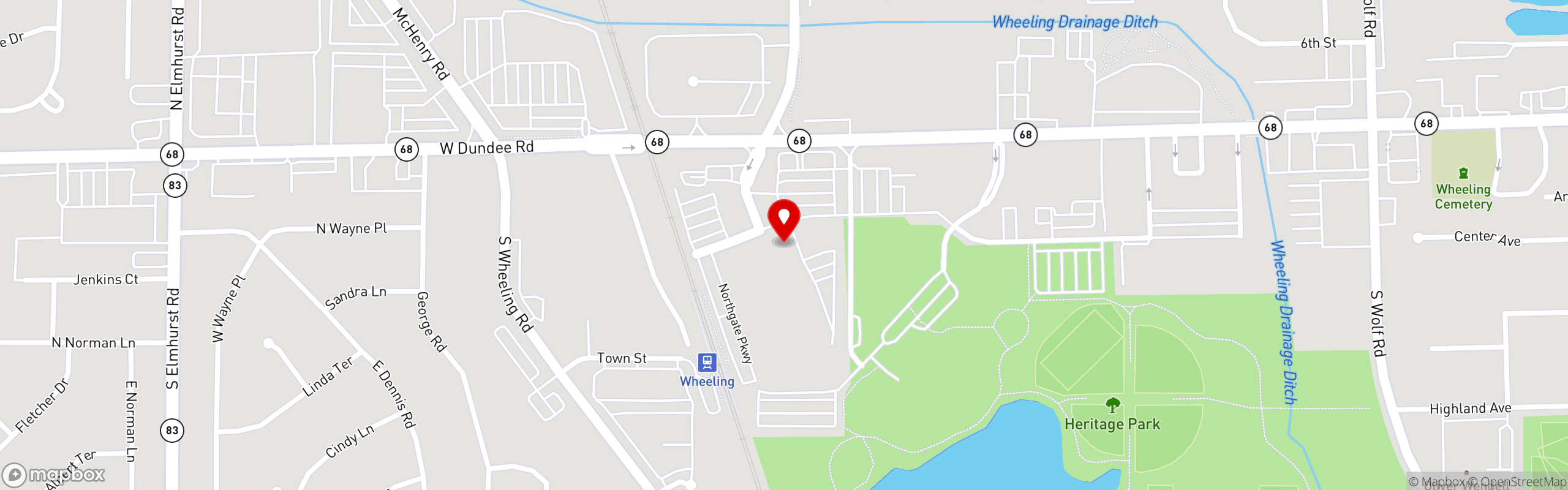 Street map pinning Moretti's Ristorante and Pizzeria in Wheeling
