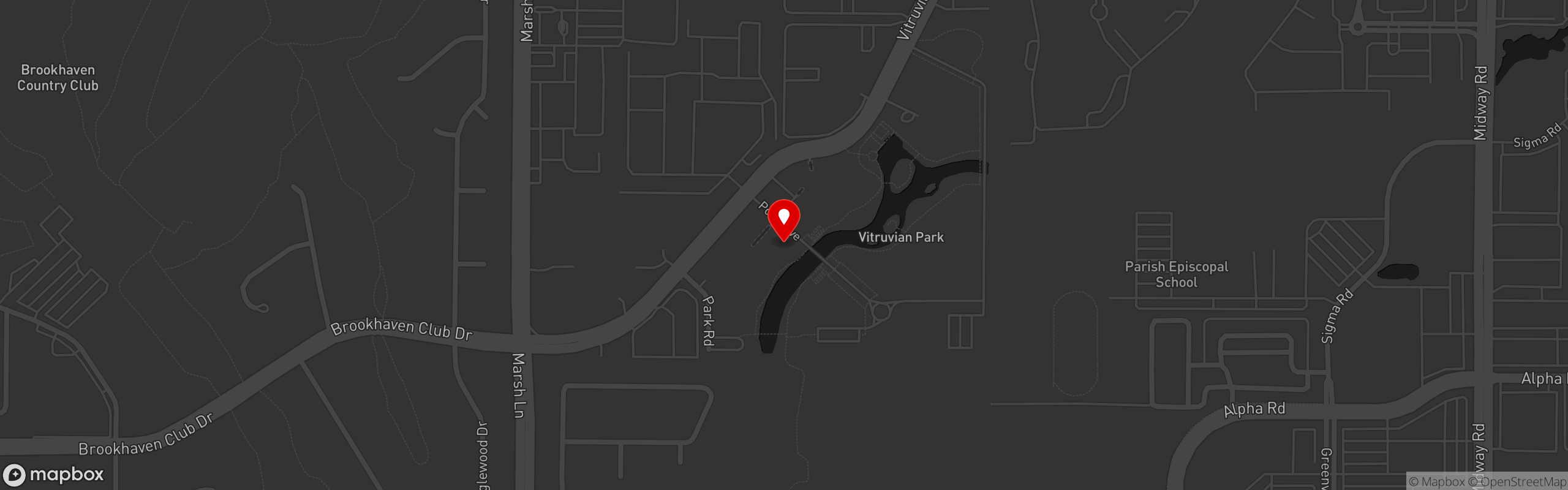 Street map pinning Vitruvian Park Tavern in Vitruvian Park