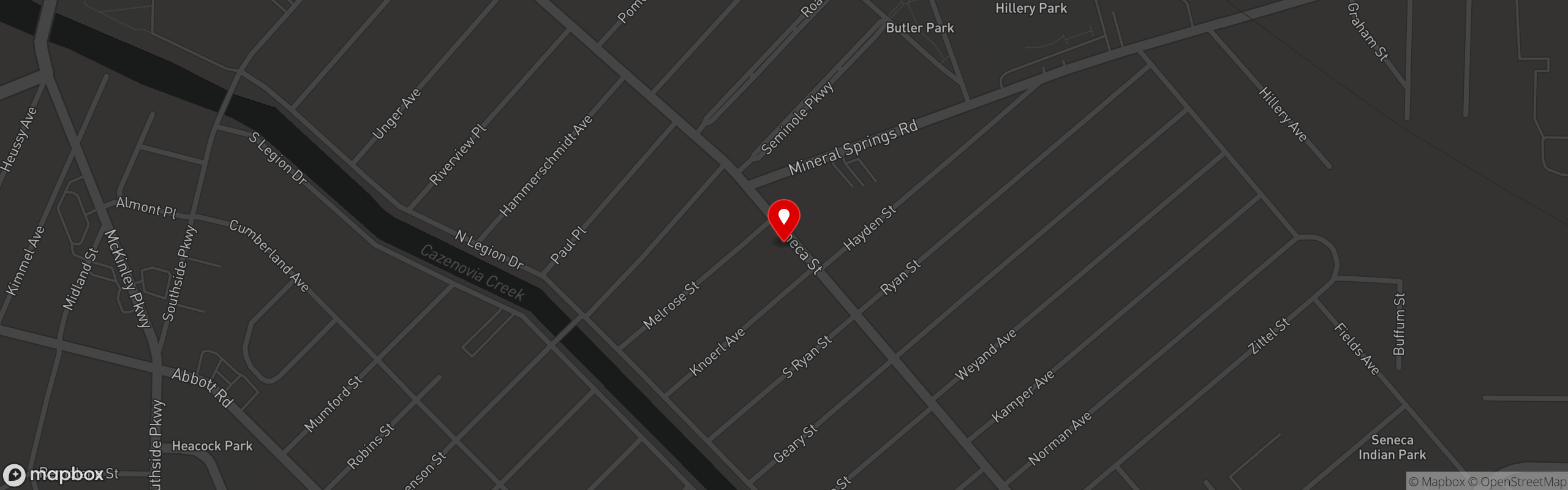 Street map pinning Wise Guys Pizza in Wise Guys Pizza
