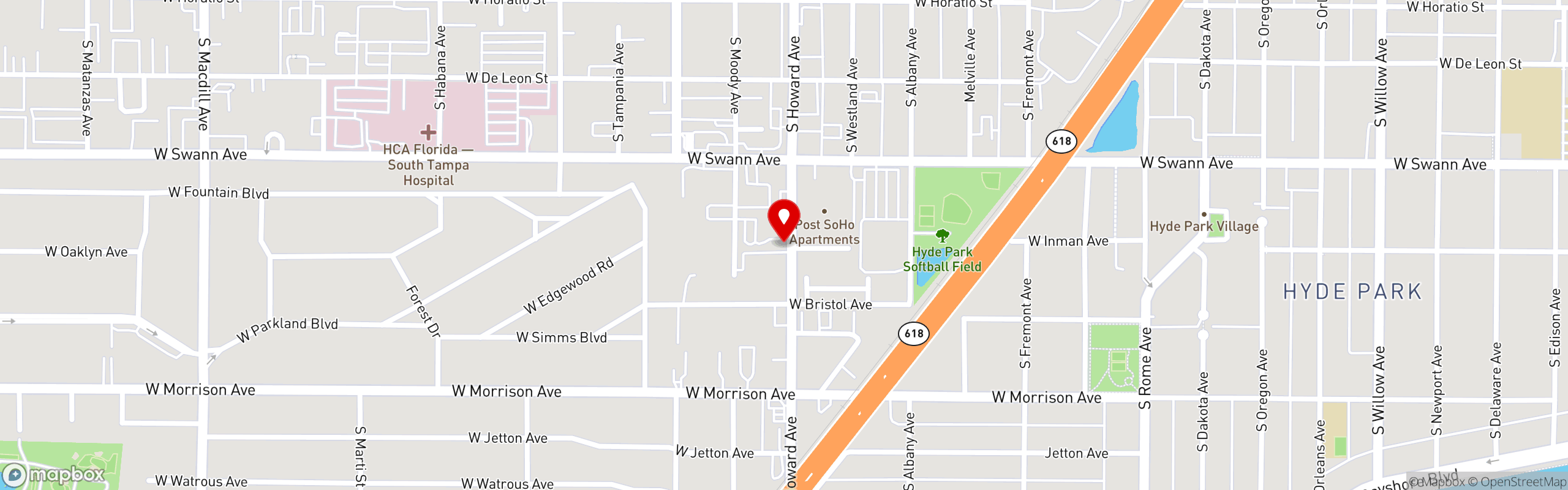 Street map pinning The Landon in Tampa