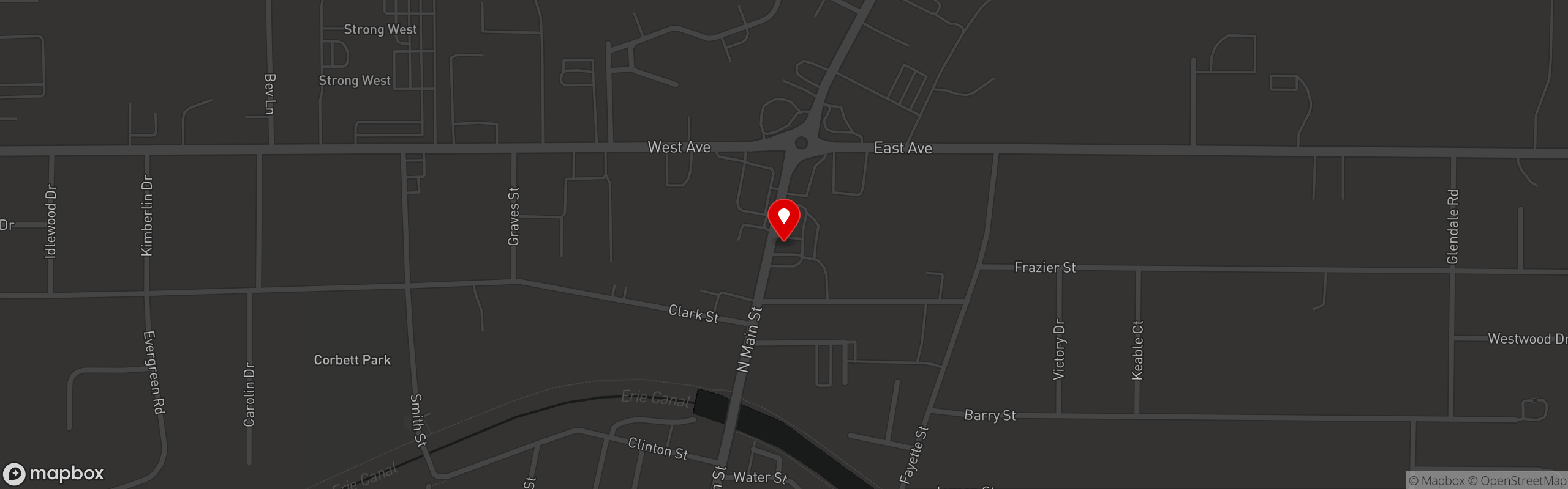 Street map pinning 58 Main BBQ & Brew in BROCKPORT