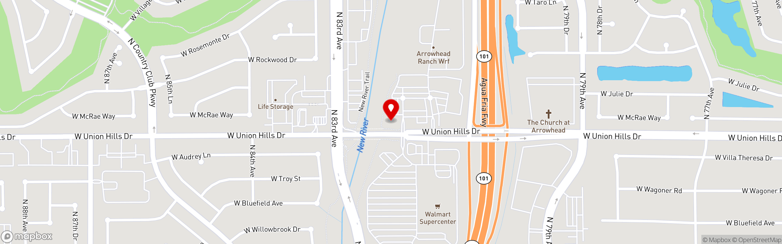Street map pinning Arrowhead Grill in Arrowhead Grill