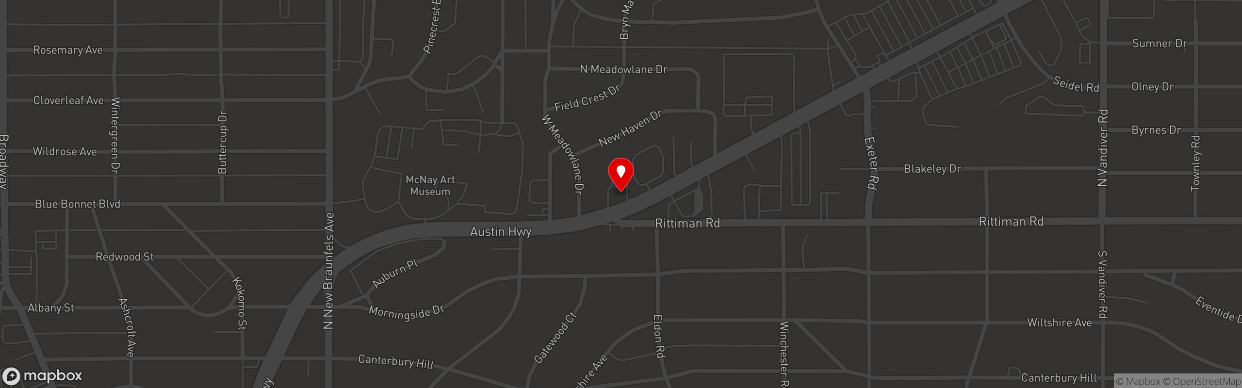 Street map pinning Tycoon Flats in Alamo Heights