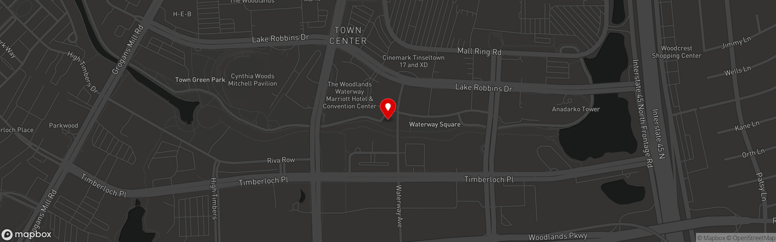 Street map pinning The Goose's Acre Bistro & Irish Pub in The Woodlands