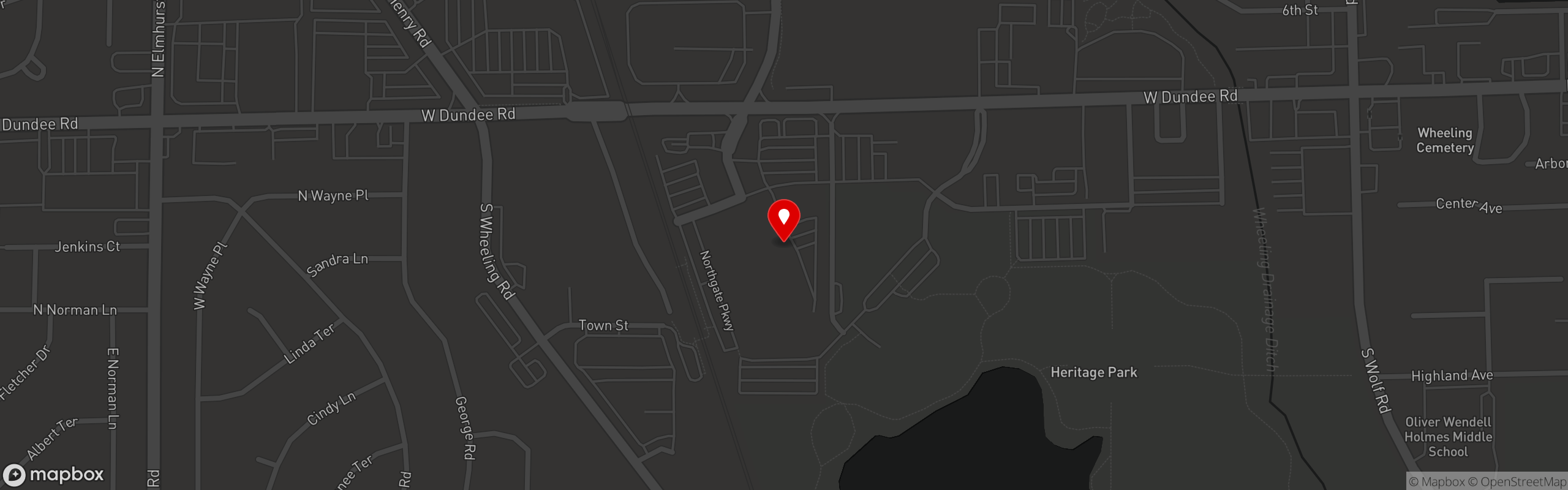 Street map pinning Finn McCool's Irish Sports Pub in Wheeling