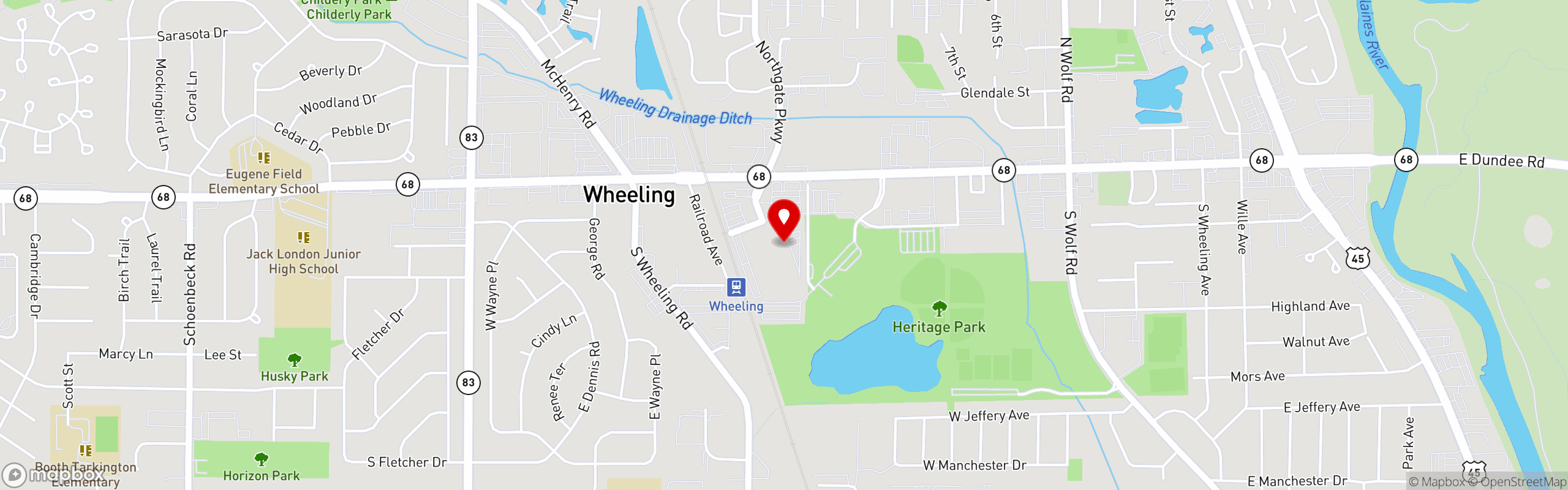 Street map pinning Finn McCool's Irish Sports Pub in Wheeling