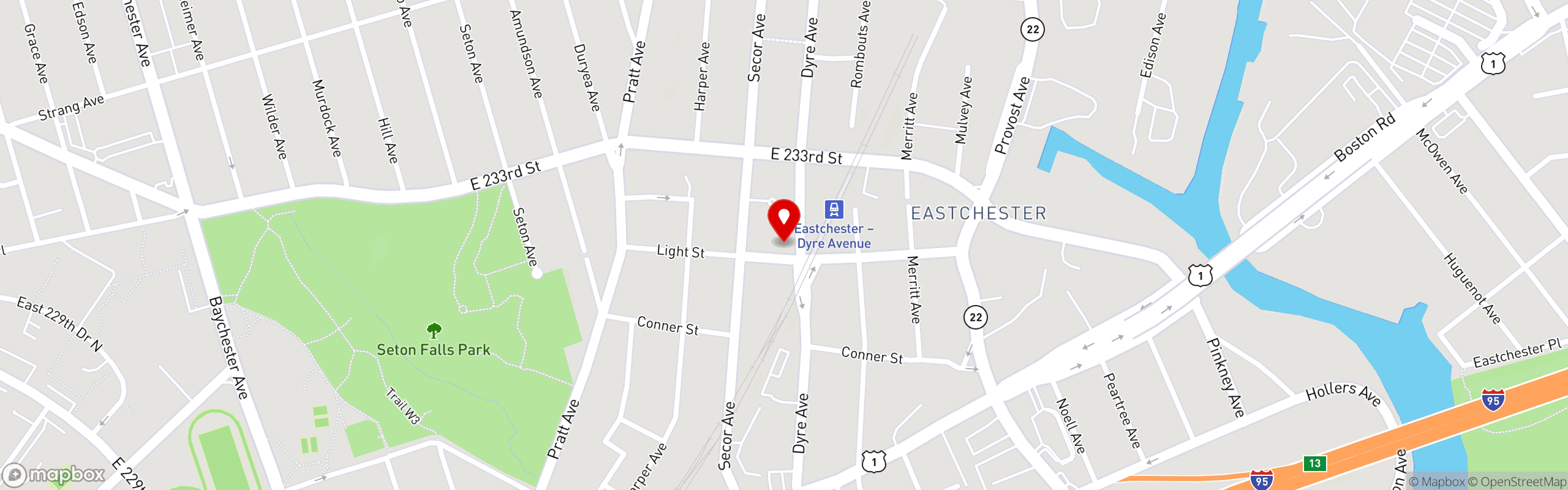 Street map pinning Dyre Ave Diner in Dyre Avenue Diner