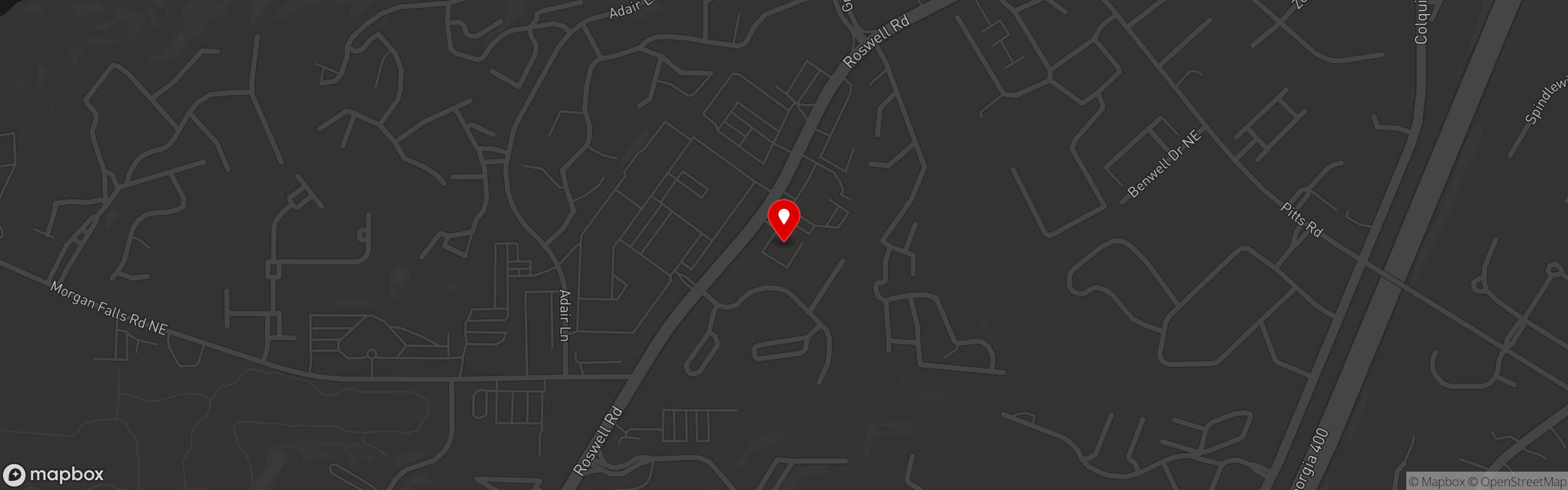 Street map pinning Moustache Hookah Bar in Sandy Springs