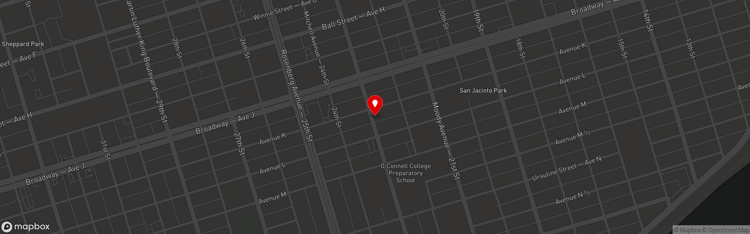 Street map pinning Galveston Bagel Company in Galveston Bagel Company - Galveston