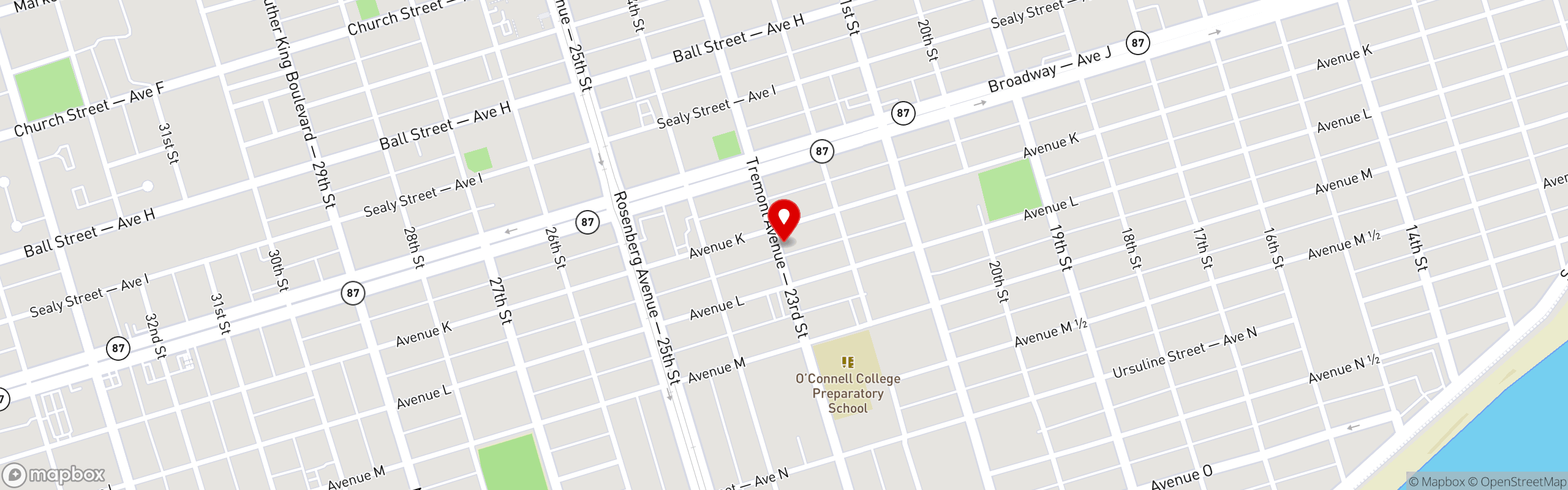 Street map pinning Galveston Bagel Company in Galveston Bagel Company - Galveston