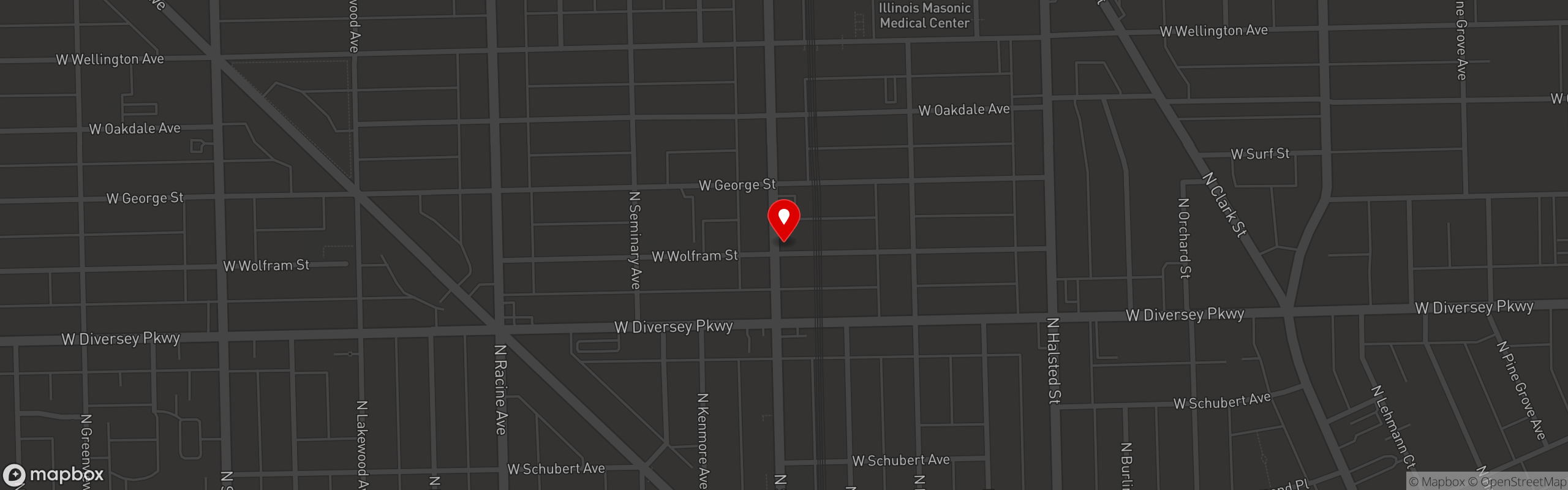 Street map pinning Replay Lincoln Park in Chicago