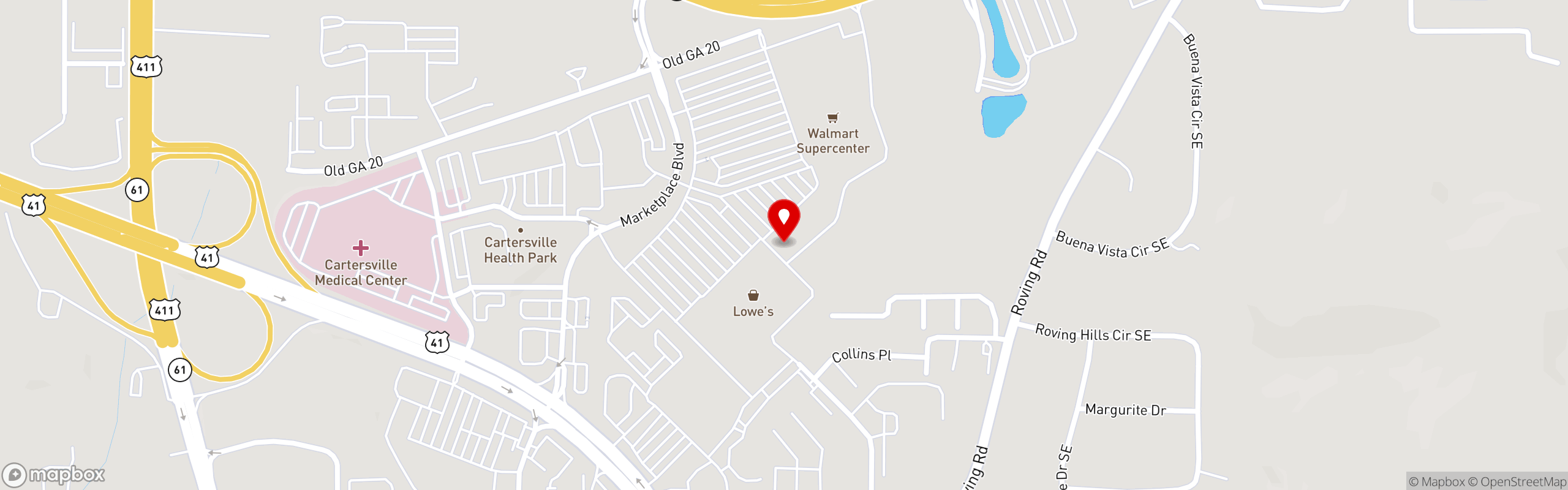 Street map pinning Sidelines Grille in Cartersville