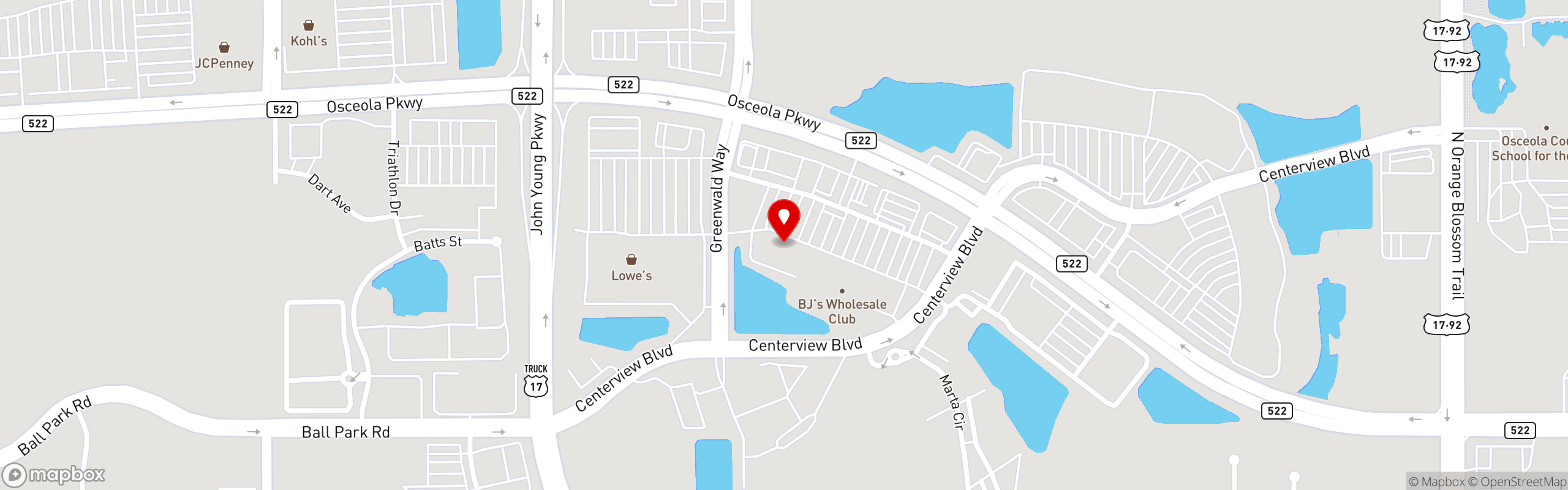 Street map pinning Mama Romanos in Kissimmee, FL | Osceola (The Loop)