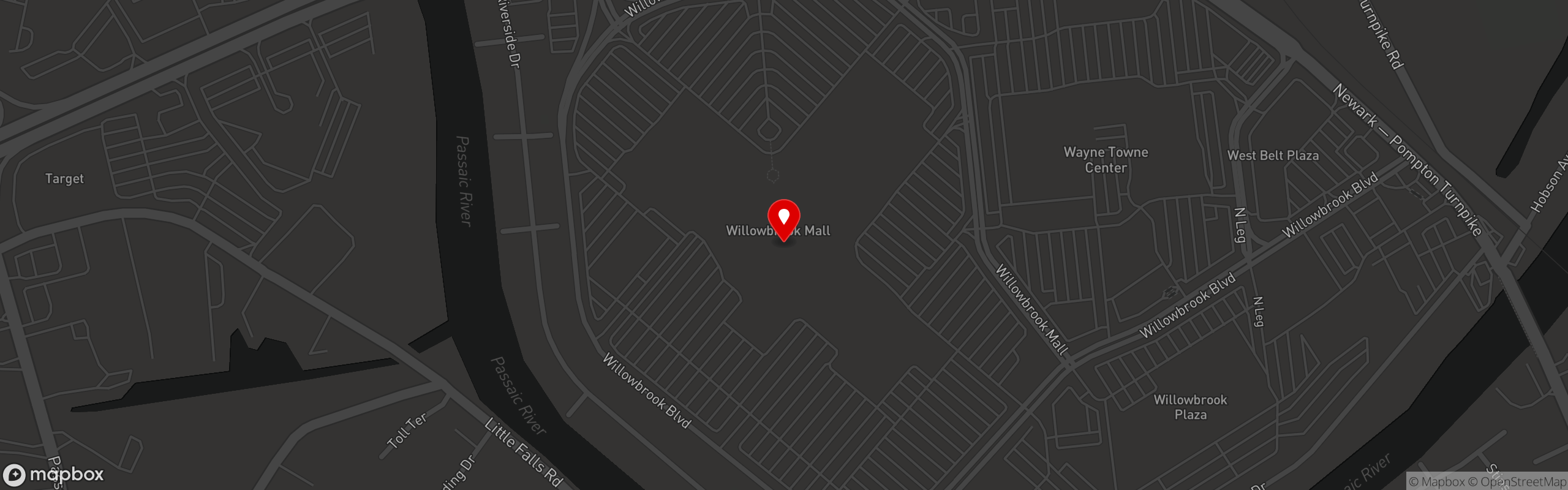 Street map pinning Brooklyn Dumpling Shop in Willowbrook Mall - Wayne