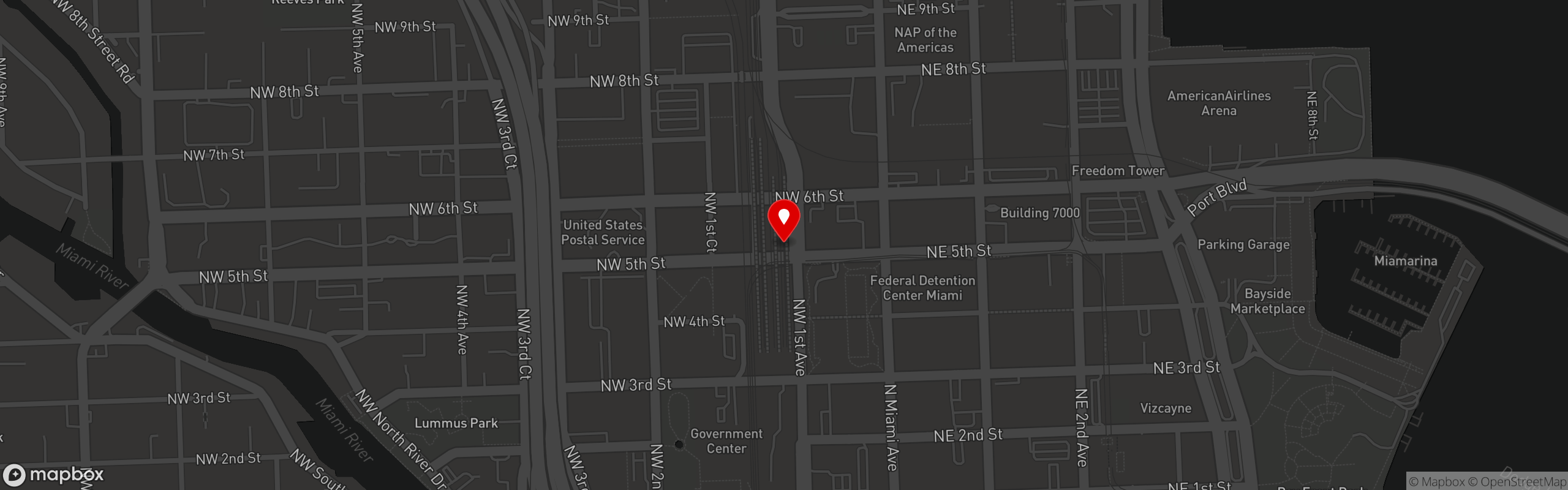 Street map pinning Brooklyn Dumpling Shop in Miami Central- Downtown Miami