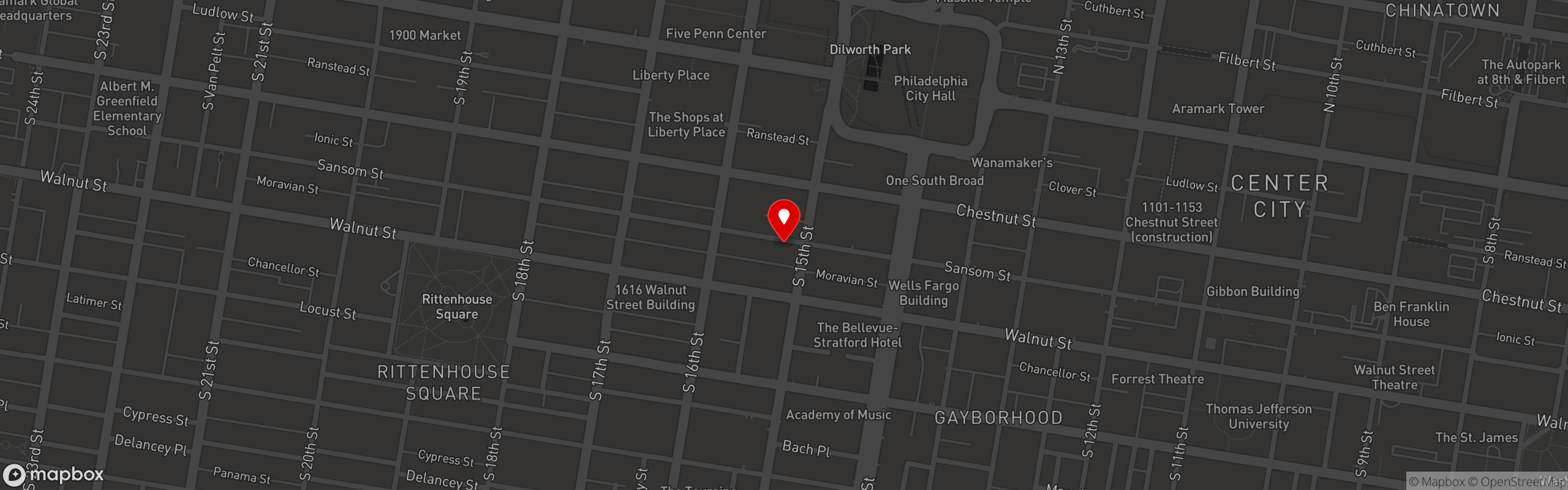 Street map pinning Brooklyn Dumpling Shop in Sansom Street - Philadelphia