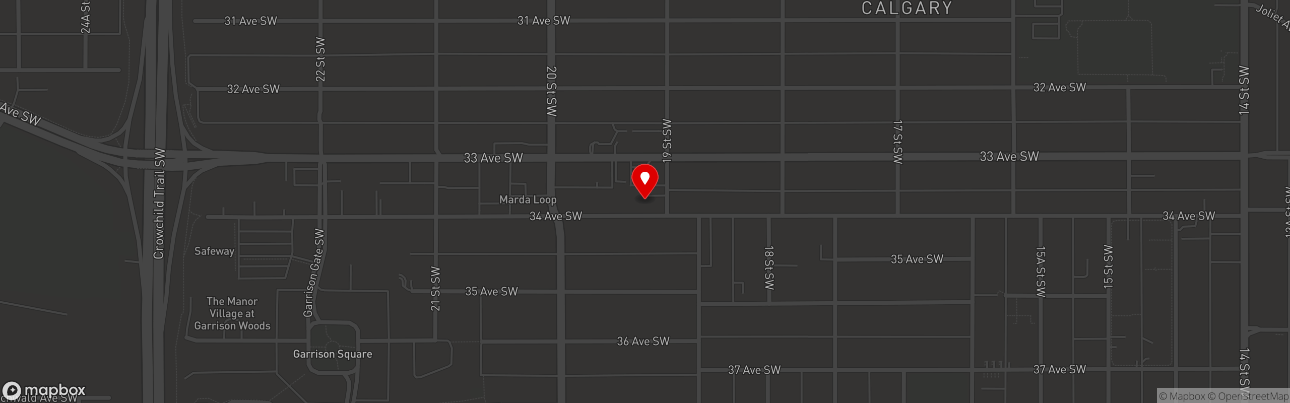 Street map pinning Brooklyn Dumpling Shop in Marda Loop