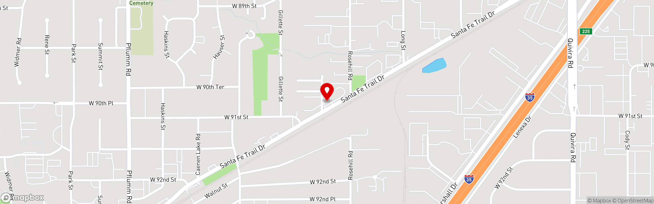 Street map pinning Strip's Chicken in Lenexa